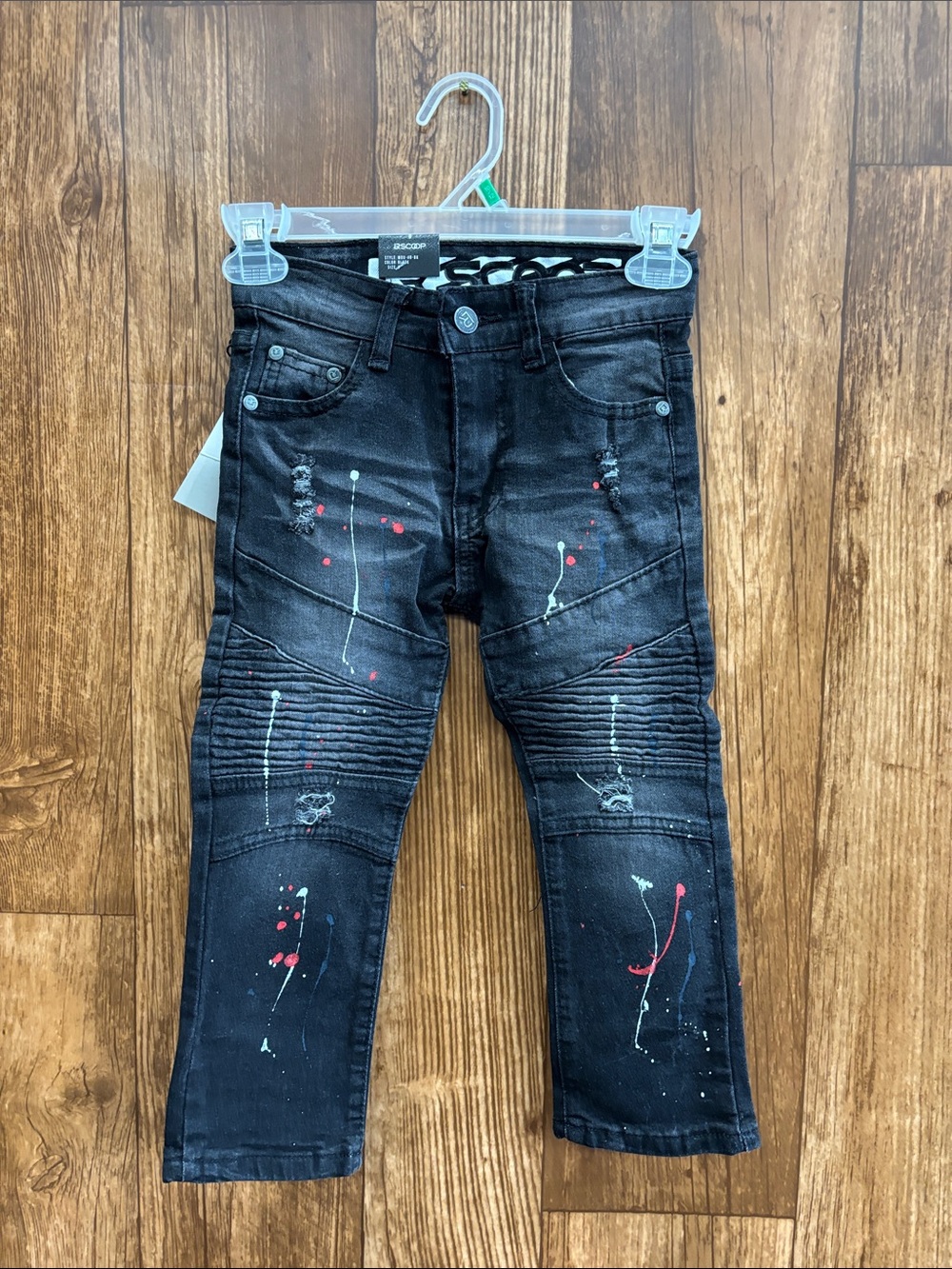 NWT Lr Scoop Kids' Black Paint-Splatter Moto Jeans